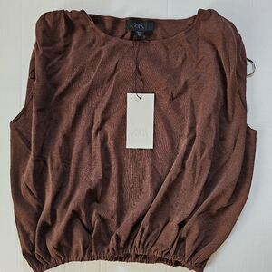 Zara Women's Chocolate Brown Blouse Size M